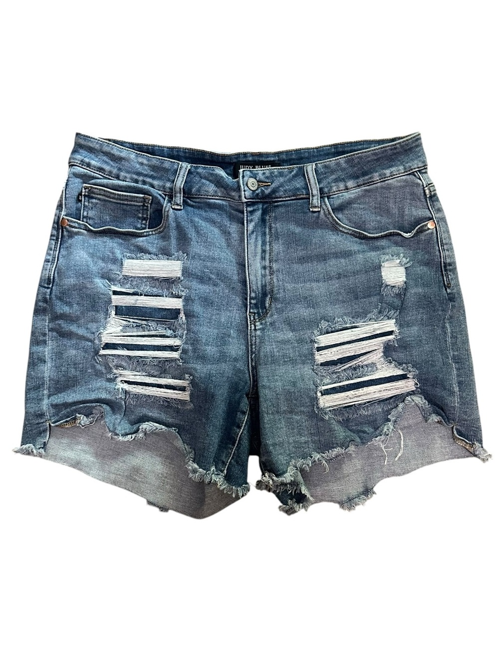 Judy Blue Denim Patch Cutoff Side Slit Shorts - Patched Distressed sz 3X